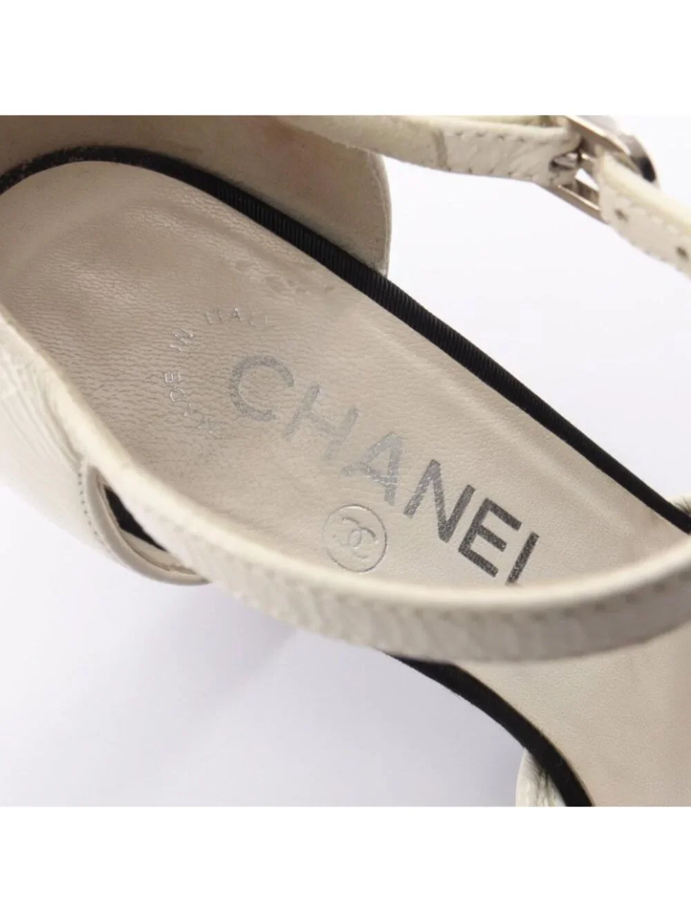 Chanel Pumps Pointed Toe Ribbon Leather Fabric Heel 36